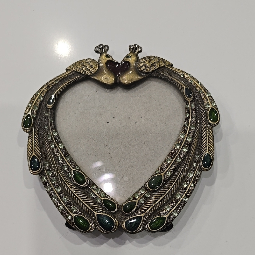 Elegant Gold and Green Peacock Heart Picture Frame